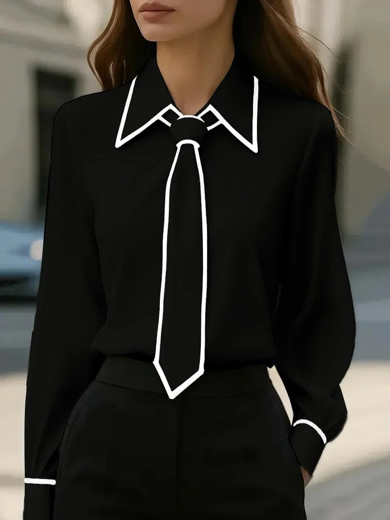 Monaco Contrast Tie Blouse - Black