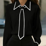 Monaco Contrast Tie Blouse - Black