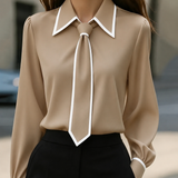 Monaco Contrast Tie Blouse - Brown