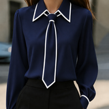 Monaco Contrast Tie Blouse - Navy