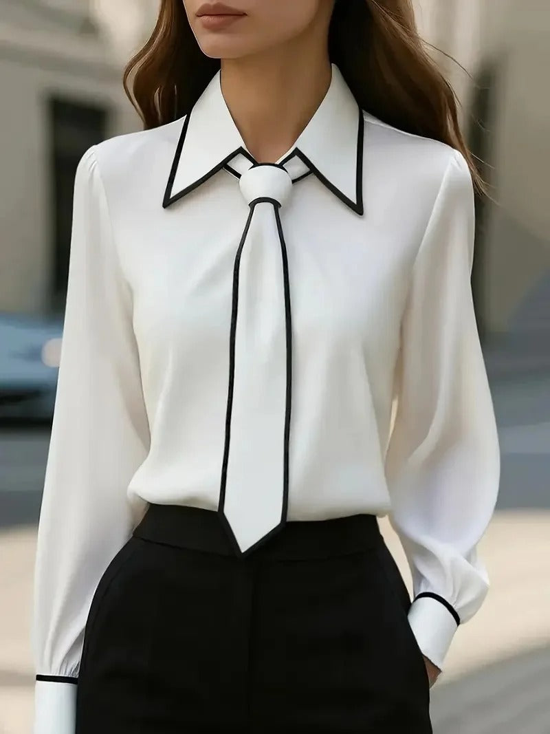 Monaco Contrast Tie Blouse - White