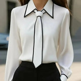 Monaco Contrast Tie Blouse - White