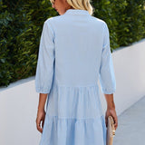 Ketevan — Button-Front Tiered Shirt Dress with Collar and Three-Quarter Sleeves