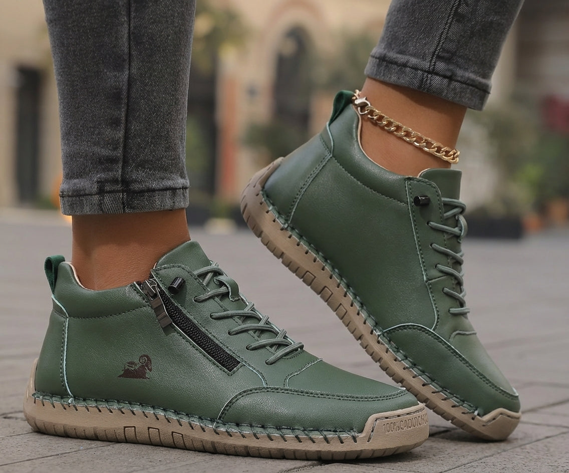 Hallie — Side-Zip Stitched Comfort Sneakers