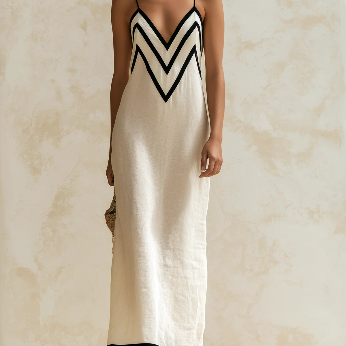 Georgette — Chevron Contrast Slip Maxi Dress