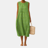 Alison — Green Textured Sleeveless Midi Dress