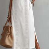 Jimena — Sleeveless High-Neck Midi Dress with Eyelet Panel and Side Slit