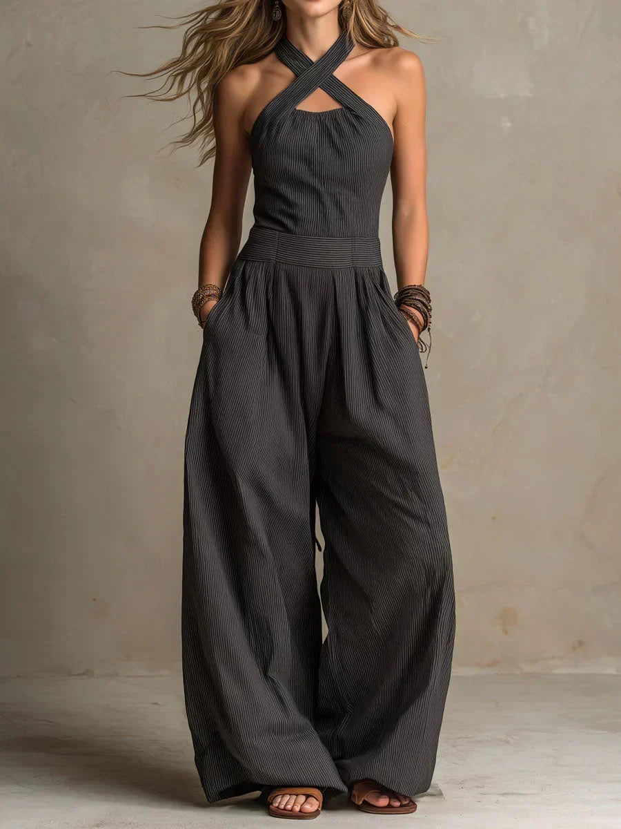Asenath — Wide-Leg Jumpsuit with Crossover Halter Neckline