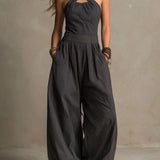 Asenath — Wide-Leg Jumpsuit with Crossover Halter Neckline