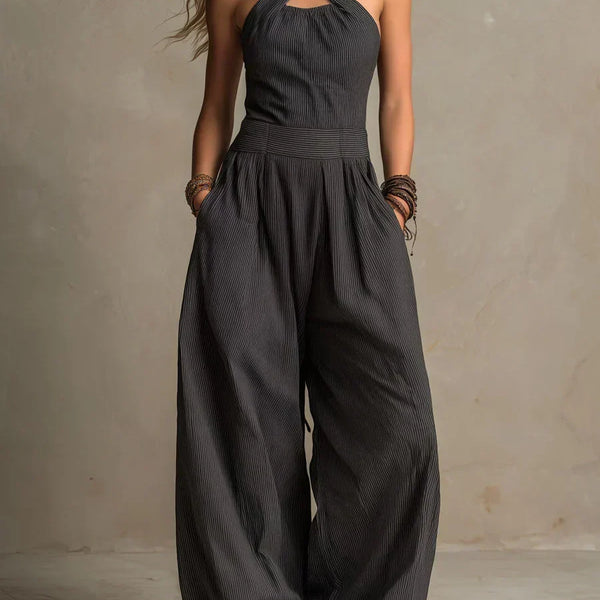 Asenath — Wide-Leg Jumpsuit with Crossover Halter Neckline