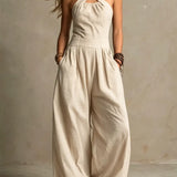 Asenath — Wide-Leg Jumpsuit with Crossover Halter Neckline