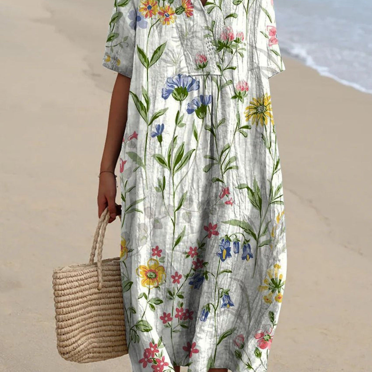 Prisca — White Wildflower Floral Midi Dress