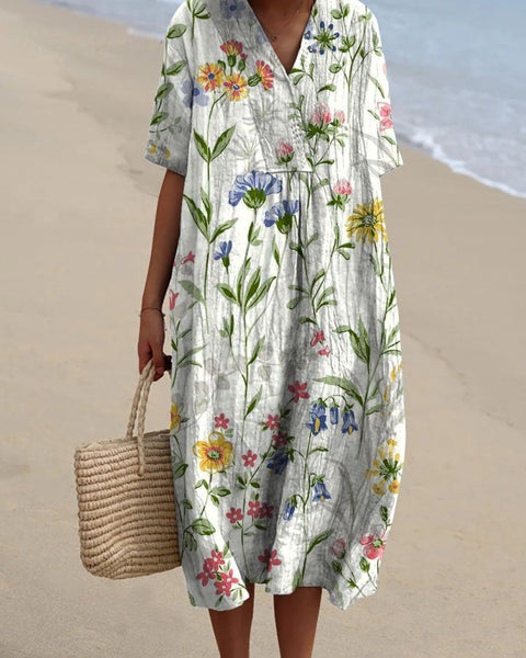 Prisca — White Wildflower Floral Midi Dress