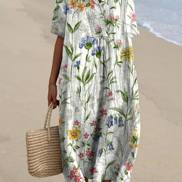 Prisca — White Wildflower Floral Midi Dress