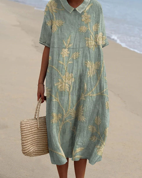 Ursule — Sage Embroidered-Look Floral Midi Dress