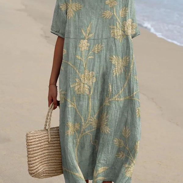 Ursule — Sage Embroidered-Look Floral Midi Dress