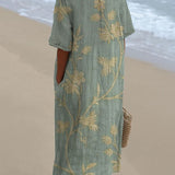 Ursule — Sage Embroidered-Look Floral Midi Dress