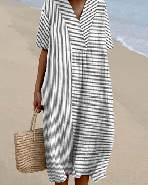 Odalis — Black and White Pinstripe Midi Dress