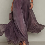 Hildegunn — Plum Keyhole-Neck Maxi Dress with Flutter Sleeves and Waistband