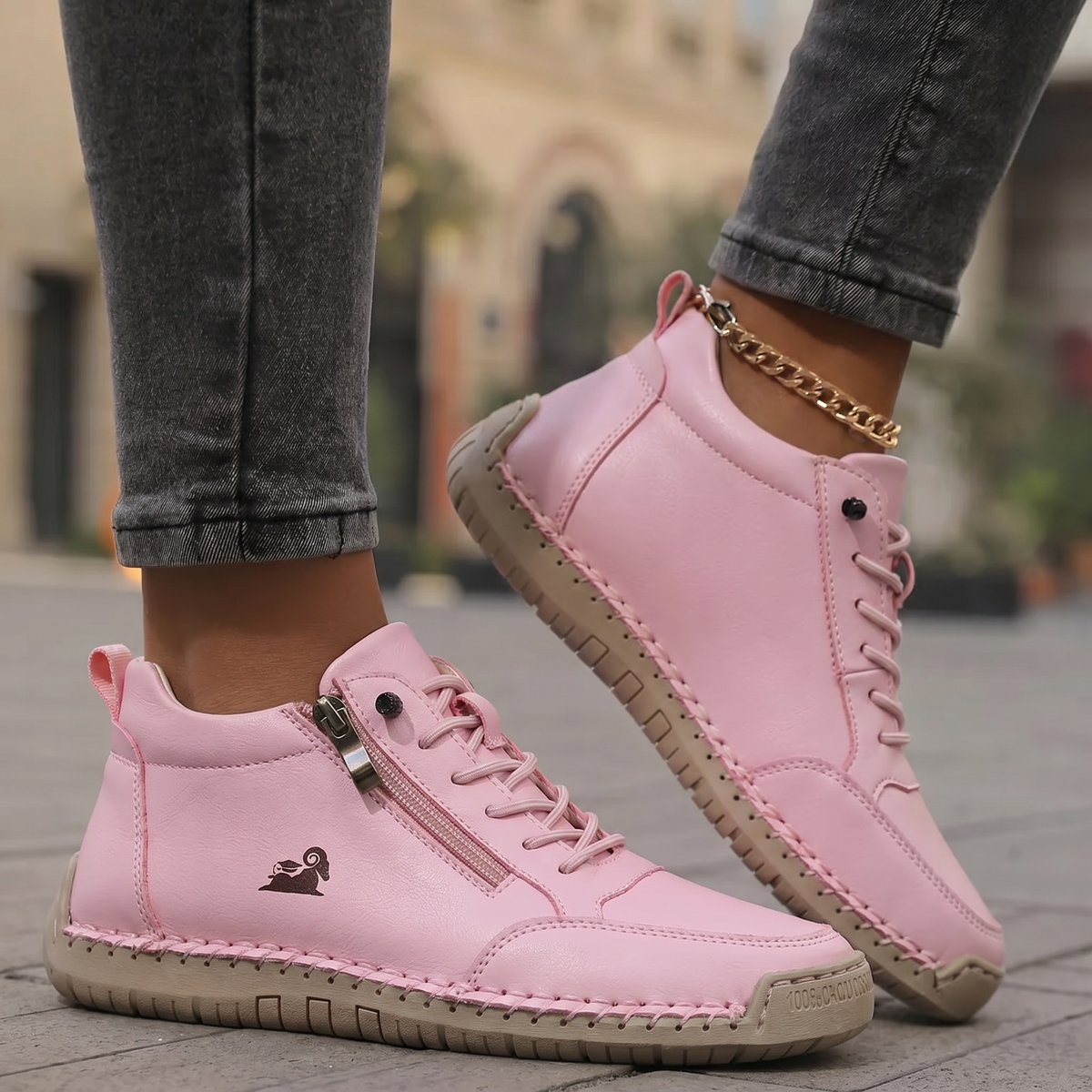 Hallie — Side-Zip Stitched Comfort Sneakers