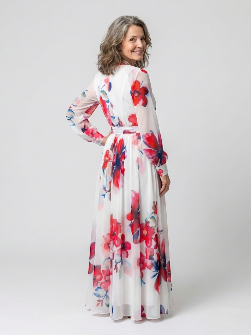 Eldrid — Floral Wrap Maxi Dress with Long Sleeves and Tie Waist