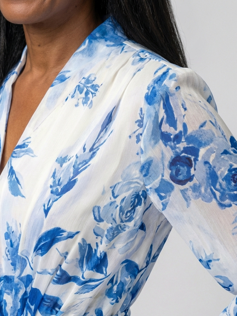 Eldrid — Floral Wrap Maxi Dress with Long Sleeves and Tie Waist