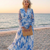 Eldrid — Floral Wrap Maxi Dress with Long Sleeves and Tie Waist