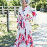 Eldrid — Floral Wrap Maxi Dress with Long Sleeves and Tie Waist