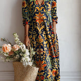 Britta — Black and Gold Baroque V-Neck Boho Maxi Dress