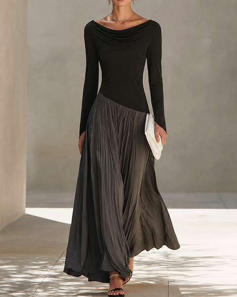 Selene Draped Color-Block Maxi Dress - Black