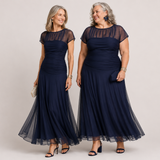 Amalie — Ruched Sheer-Yoke Flowy Maxi Dress