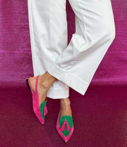 Fedora — Pointed Slingback Flats in Fuchsia and Green