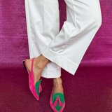 Fedora — Pointed Slingback Flats in Fuchsia and Green