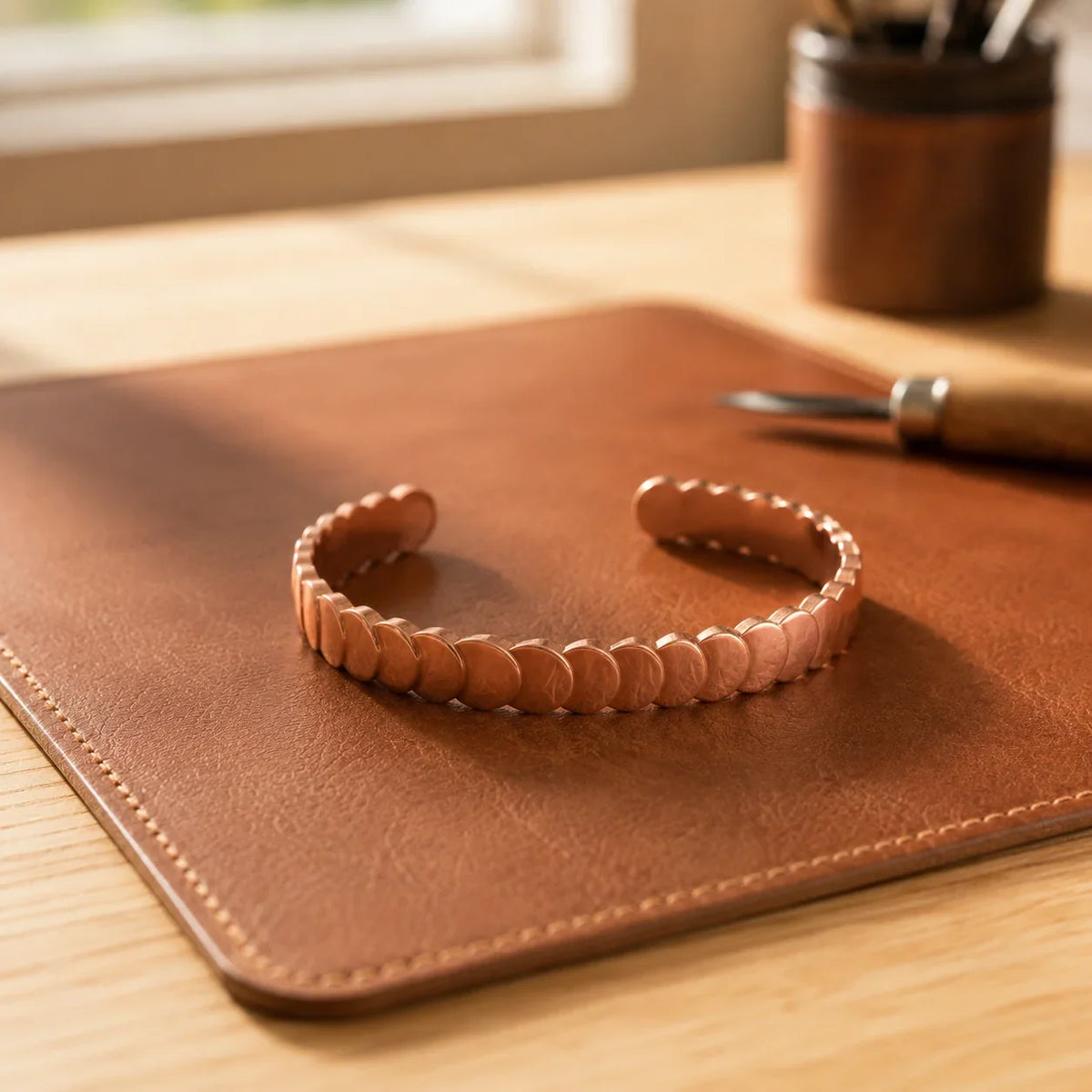Jaime — Rope Edge Open Copper-Tone Cuff Bracelet