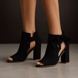 Jovita — Peep-Toe Block-Heel Sandal Booties with Back Bow