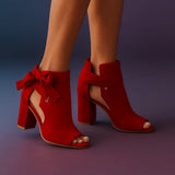 Jovita — Peep-Toe Block-Heel Sandal Booties with Back Bow