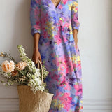 Arielle — Lilac Watercolour Floral V-Neck Boho Maxi Dress