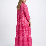 Milica — Tonal Print Tiered Midi Dress with Notch Neckline and Three-Quarter Sleeves