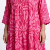 Milica — Tonal Print Tiered Midi Dress with Notch Neckline and Three-Quarter Sleeves