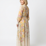Eilonwy — Floral Ombre Maxi Dress with Tie Waist and Long Sleeves