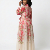 Eilonwy — Floral Ombre Maxi Dress with Tie Waist and Long Sleeves