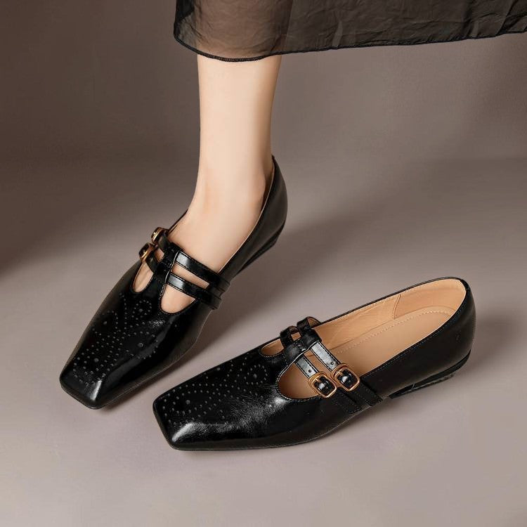 Marisela — Brogued Dual-Strap Mary Jane Pump - Black