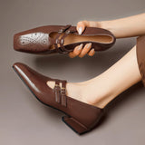 Marisela — Brogued Dual-Strap Mary Jane Pump - Brown