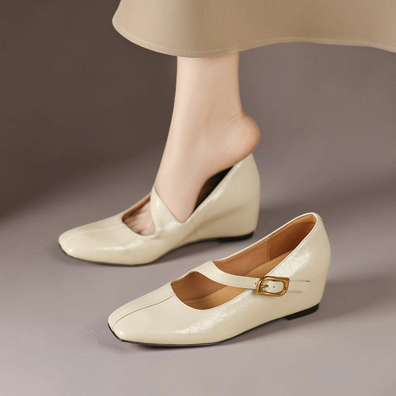 Viora — Genuine Leather Mary Jane Heels in Cream