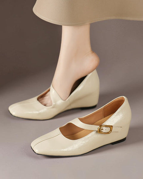 Viora — Genuine Leather Mary Jane Heels in Cream