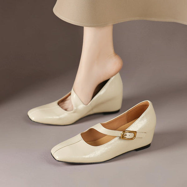 Viora — Genuine Leather Mary Jane Heels in Cream