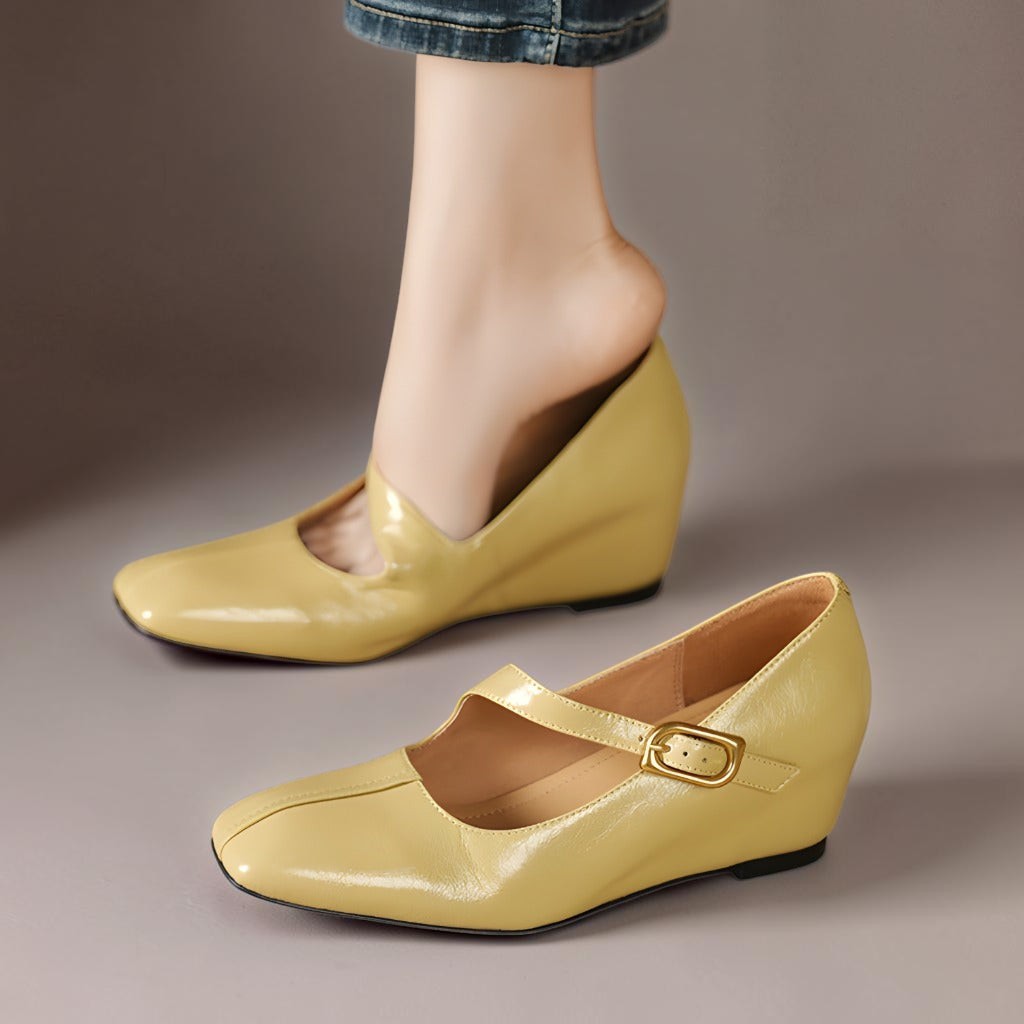 Viora — Genuine Leather Mary Jane Heels in Yellow