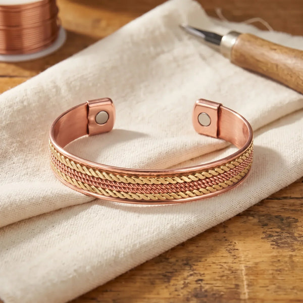 Halle — Braided Edge Wide Copper-Tone Cuff Bracelet
