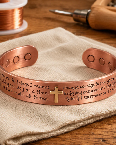 Jana — Cross and Verse Engraved Wide Copper-Tone Cuff Bracelet