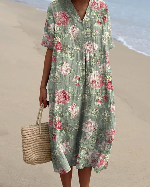 Tiphaine — Sage Floral Midi Dress